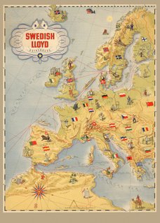 Swedish Lloyd karta 1940-tal Hans-Erik Ohlsén. Affisch, retro-poster, reseaffisch Vintage, turist poster turistaffisch, Sverigeaffisch, sverigeposter
