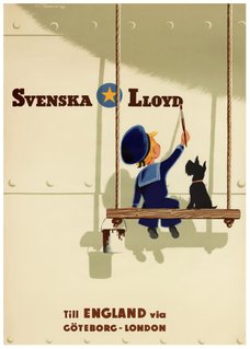 Svenska Lloyd, pojke med hund  målar Gunnar Dahlin 1949. Affisch, retro-poster, reseaffisch Vintage, turist poster turistaffisch, Sverigeaffisch, sverigeposter göteborg affisch